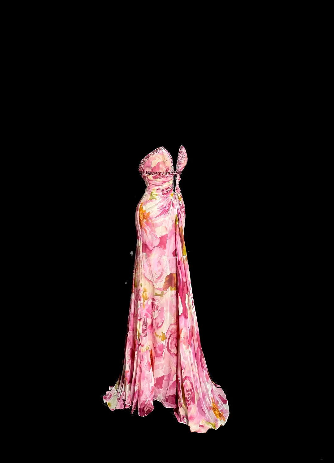 Vintage Mermaid Sweetheart Pink Chiffon Floral Backless Long Prom Dresses Party Dress 18th Birthday Outfits Graduation Dresses DH2646