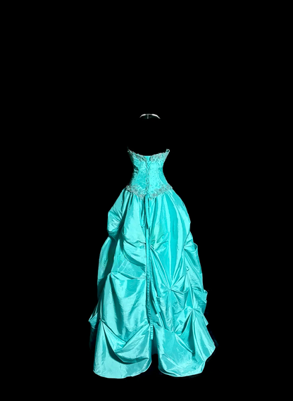 Vintage Ball Gown Sweetheart Blue Taffeta Long Puffy Skirt Long Prom Dresses Party Dress 21st Birthday Outfits Graduation Dresses DH2647