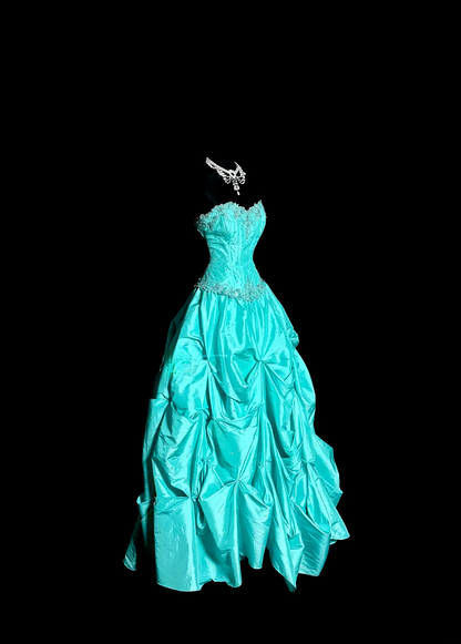 Vintage Ball Gown Sweetheart Blue Taffeta Long Puffy Skirt Long Prom Dresses Party Dress 21st Birthday Outfits Graduation Dresses DH2647