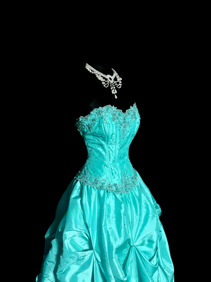 Vintage Ball Gown Sweetheart Blue Taffeta Long Puffy Skirt Long Prom Dresses Party Dress 21st Birthday Outfits Graduation Dresses DH2647