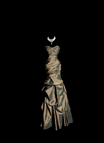 Vintage Mermaid Sweetheart Olive Green Taffeta Long Puffy Skirt Long Prom Dresses Party Dress 21st Birthday Outfits Graduation Dresses DH2648