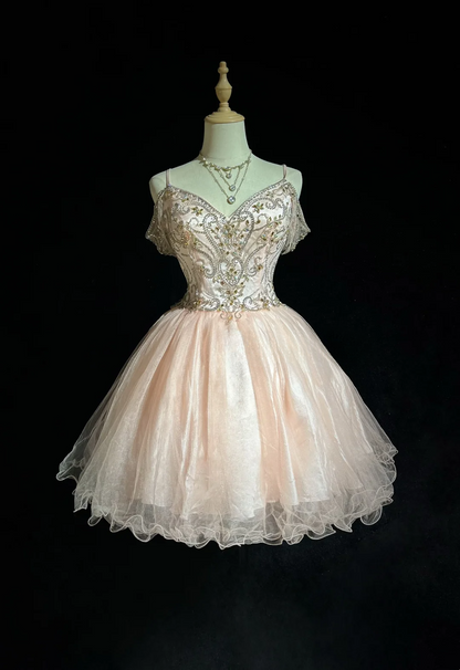 Cute Ball Gown Spaghetti Straps Light Pink Mini Short Formal Homecoming Dresses Party Short Prom Dress Hoco Dresses DH2649