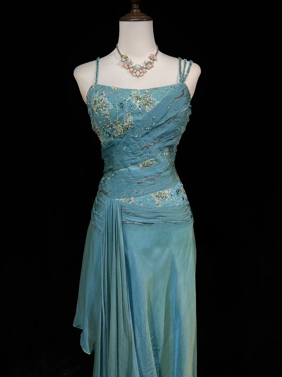 Vintage A Line Spaghetti Straps Blue Sleeveless Chiffon Long Prom Dresses Party Dress 18th Birthday Outfits Graduation Dresses DH2654