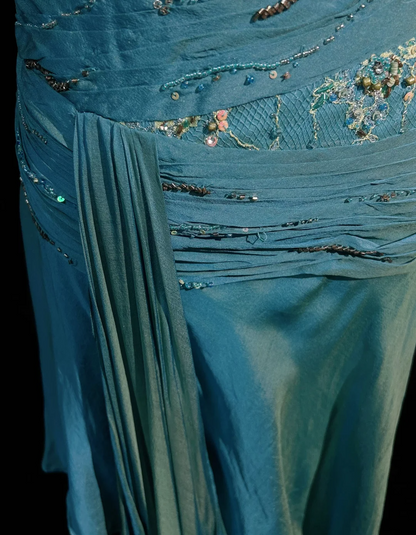 Vintage A Line Spaghetti Straps Blue Sleeveless Chiffon Long Prom Dresses Party Dress 18th Birthday Outfits Graduation Dresses DH2654