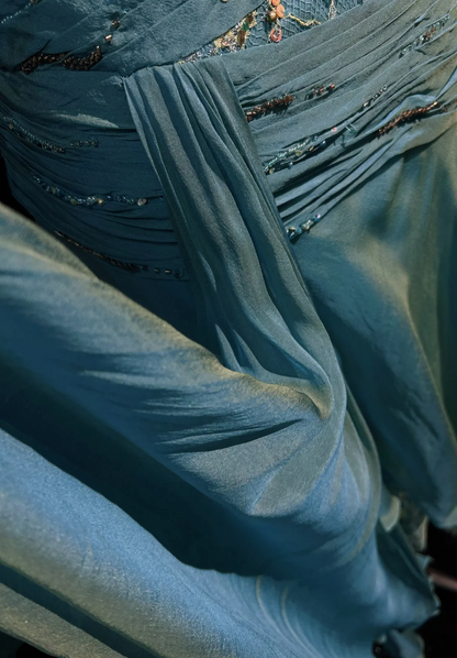 Vintage A Line Spaghetti Straps Blue Sleeveless Chiffon Long Prom Dresses Party Dress 18th Birthday Outfits Graduation Dresses DH2654