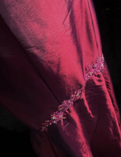 Retro Mermaid Sweetheart Burgundy Sleeveless Taffeta Long Prom Dresses Party Dress 18th Birthday Outfits Graduation Dresses DH2655