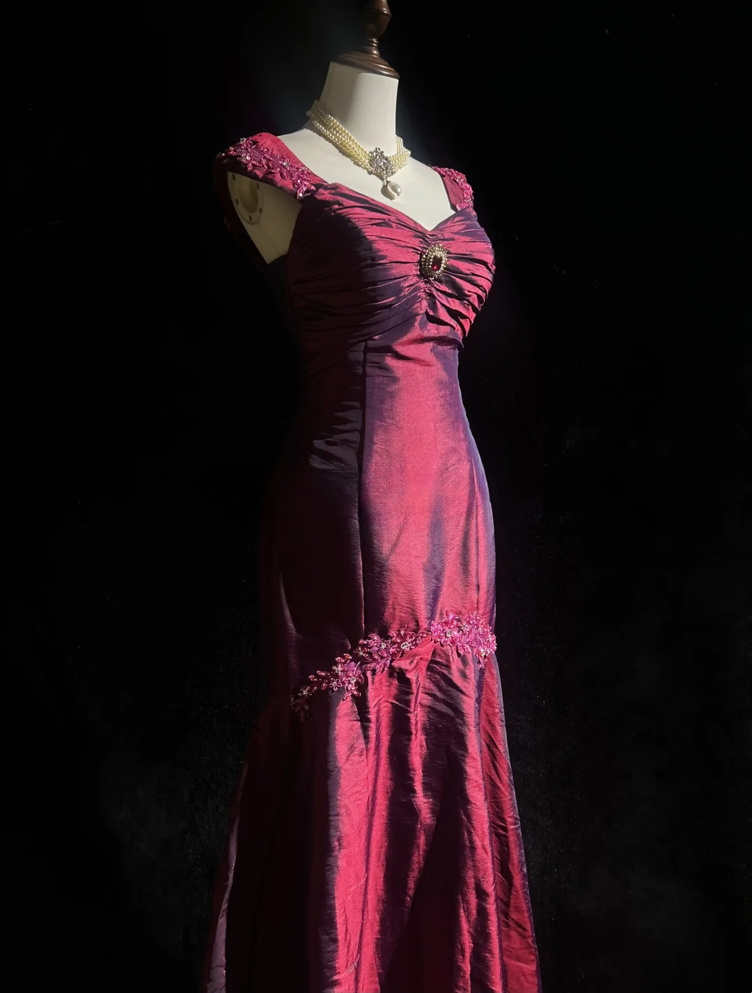 Retro Mermaid Sweetheart Burgundy Sleeveless Taffeta Long Prom Dresses Party Dress 18th Birthday Outfits Graduation Dresses DH2655