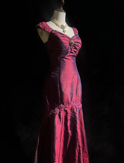 Retro Mermaid Sweetheart Burgundy Sleeveless Taffeta Long Prom Dresses Party Dress 18th Birthday Outfits Graduation Dresses DH2655