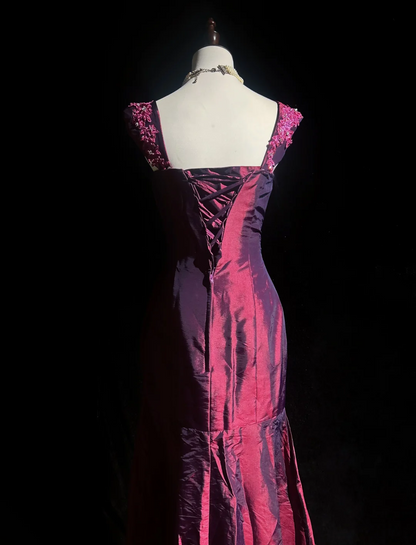 Retro Mermaid Sweetheart Burgundy Sleeveless Taffeta Long Prom Dresses Party Dress 18th Birthday Outfits Graduation Dresses DH2655