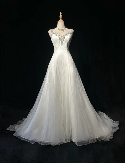 Vintage Bridal Dress Ball Gown Sweetheart White Silver Beads Tulle Long Wedding Dress Retro Wedding Dresses Modest Wedding Gowns DH2657