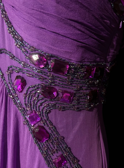 Retro A Line Halter Grape Chiffon Sleeveless With Beads Long Flowers Prom Dresses Party Dress 21st Birthday Outfits Graduation Dresses DH2658