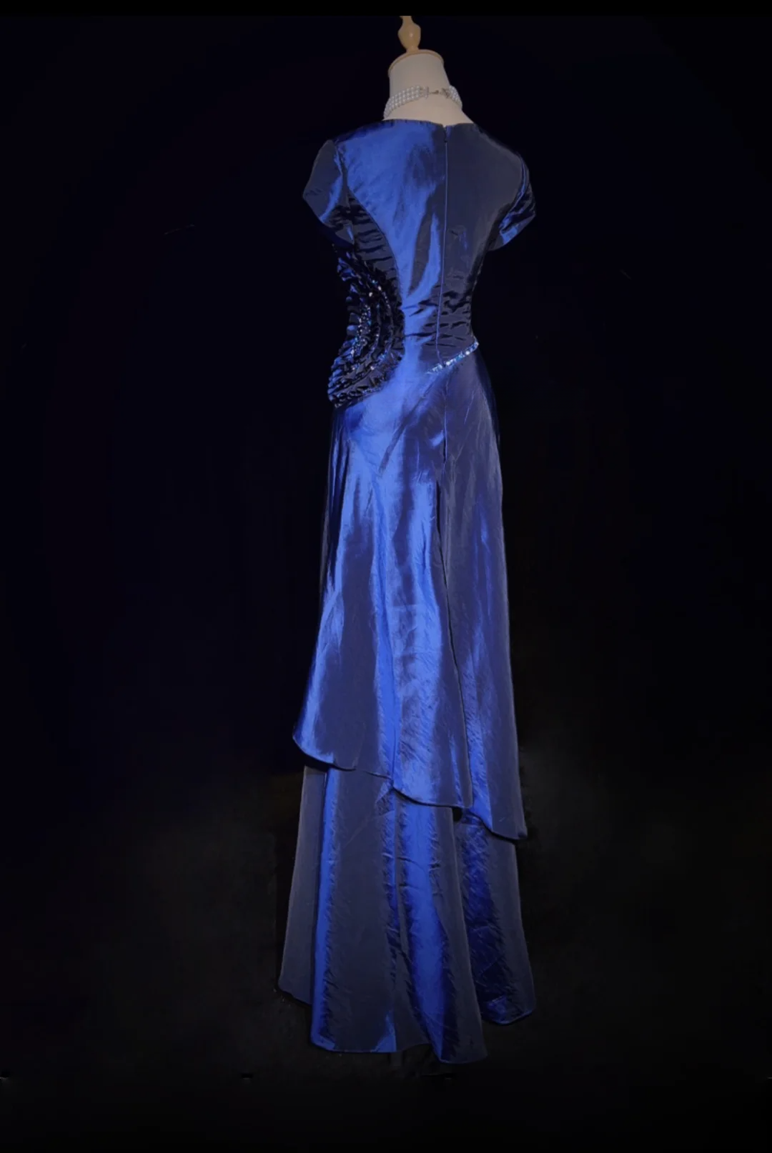 Retro A Line V Neck Navy Blue Short Sleeves With Silver Beads Long Flowers Prom Dresses Party Dress 21st Birthday Outfits Graduation Dresses DH2660