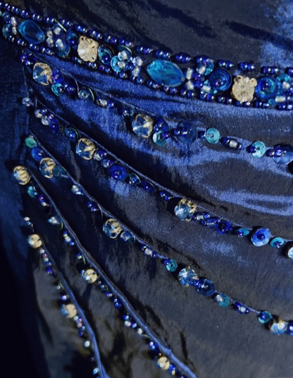 Retro A Line V Neck Navy Blue Short Sleeves With Silver Beads Long Flowers Prom Dresses Party Dress 21st Birthday Outfits Graduation Dresses DH2660