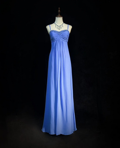 Retro A Line Spaghetti Straps Royal Blue Chiffon With Beads Long Prom Dresses Party Dress 21st Birthday Outfits Prom Gowns DH2663