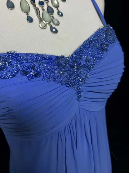 Retro A Line Spaghetti Straps Royal Blue Chiffon With Beads Long Prom Dresses Party Dress 21st Birthday Outfits Prom Gowns DH2663