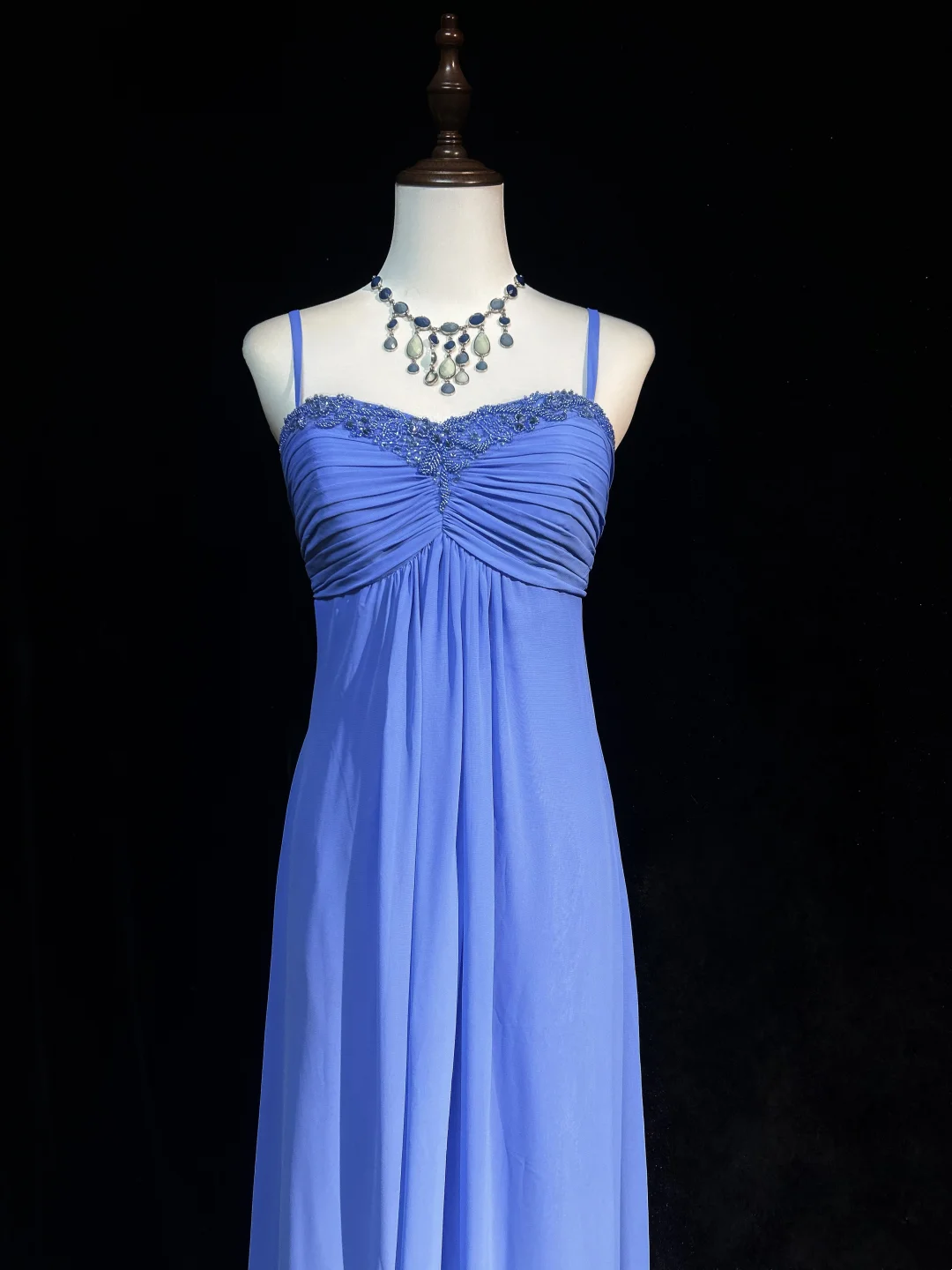 Retro A Line Spaghetti Straps Royal Blue Chiffon With Beads Long Prom Dresses Party Dress 21st Birthday Outfits Prom Gowns DH2663