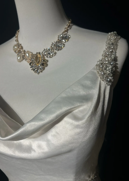 Princess Bridal Dress Mermaid Spaghetti Straps Satin White Beads Long Wedding Dress Retro Wedding Dresses Modest Wedding Gowns DH2665