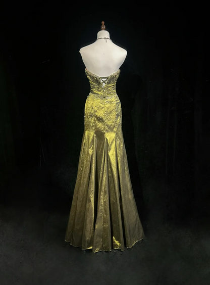 Retro Mermaid Sweetheart Sleeveless Olive Green With Silver Beads Long Flowers Prom Dresses Party Dress 21st Birthday Outfits Graduation Dresses DH2667