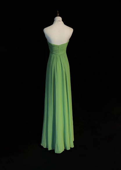Retro A Line Sweetheart Green Chiffon Sleeveless Pleated Long Prom Dresses Party Dress 21st Birthday Outfits Graduation Dresses DH2668