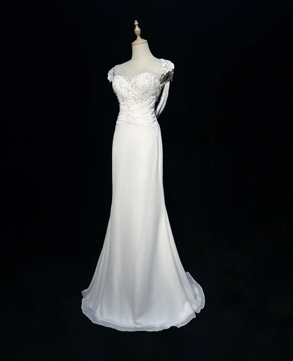 Vintage Bridal Dress Mermaid Sweetheart Backless Chiffon White Lace Long Wedding Dress Retro Wedding Dresses Modest Wedding Gowns DH2671