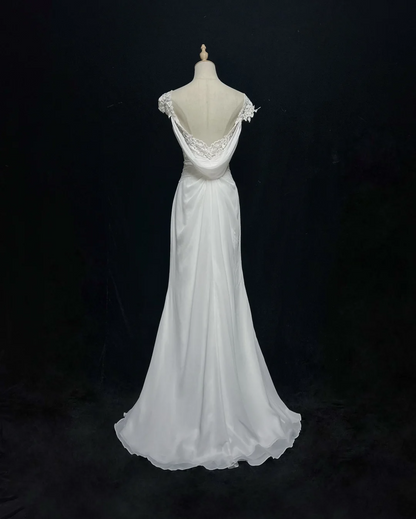 Vintage Bridal Dress Mermaid Sweetheart Backless Chiffon White Lace Long Wedding Dress Retro Wedding Dresses Modest Wedding Gowns DH2671