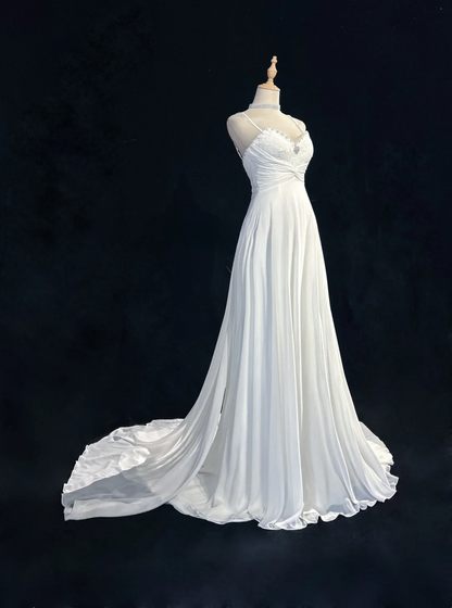 Vintage Bridal Dress A Line Spaghetti Straps Chiffon White Long Wedding Dress Retro Wedding Dresses Modest Wedding Gowns DH2675