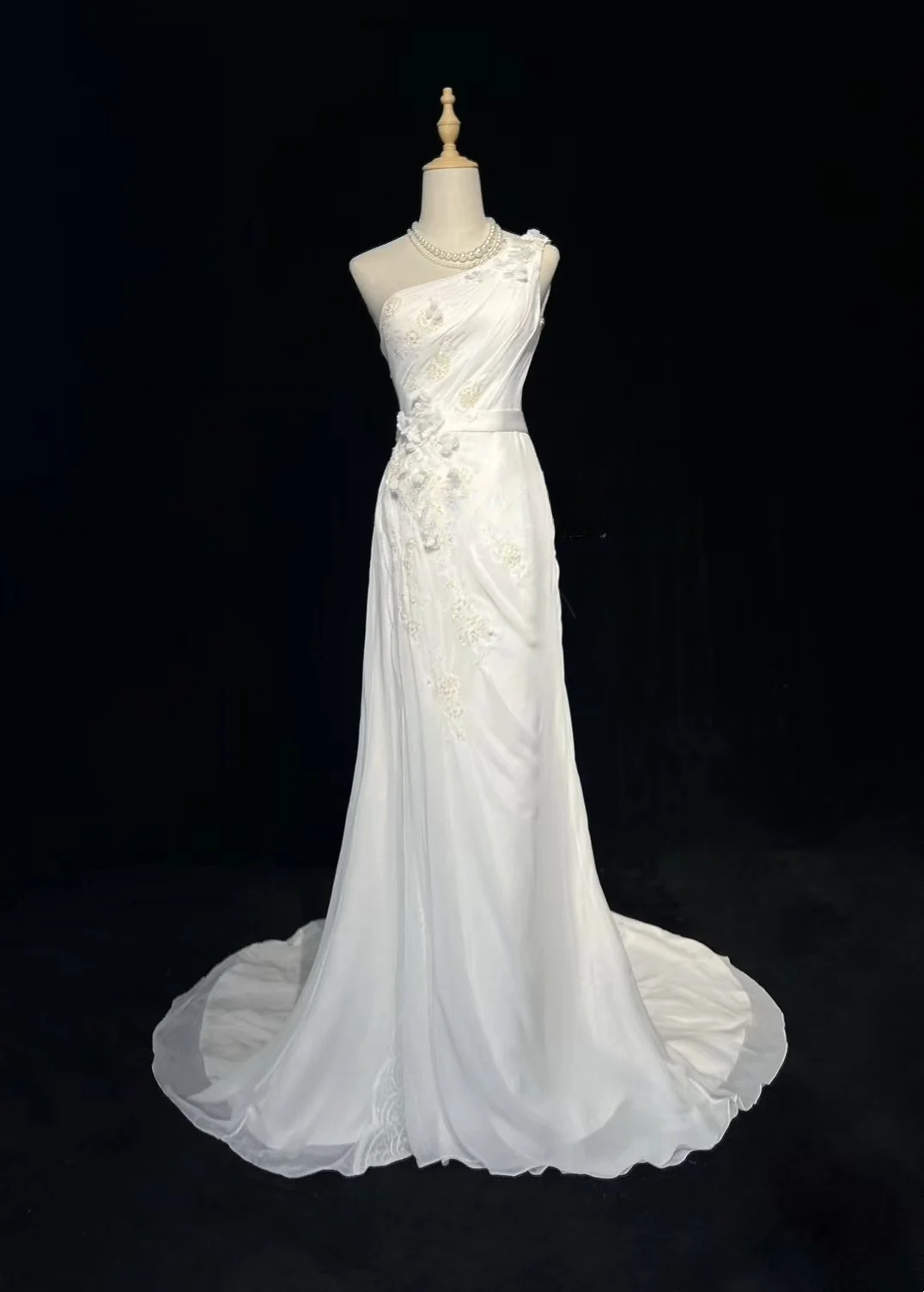 Vintage Bridal Dress Mermaid One Shoulder Chiffon White Long Wedding Dress Retro Wedding Dresses Modest Wedding Gowns DH2676