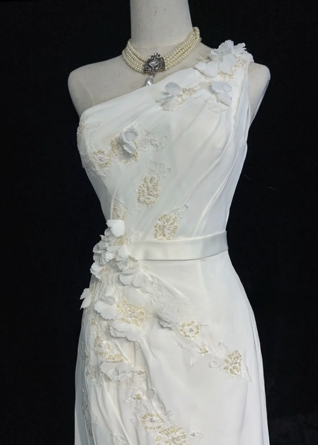 Vintage Bridal Dress Mermaid One Shoulder Chiffon White Long Wedding Dress Retro Wedding Dresses Modest Wedding Gowns DH2676