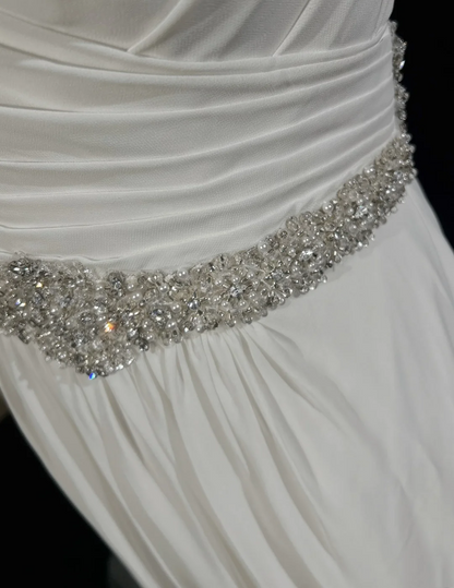 Vintage Bridal Dress A line Sweetheart Chiffon Silver Beads White Long Wedding Dress Retro Wedding Dresses Modest Wedding Gowns DH2678