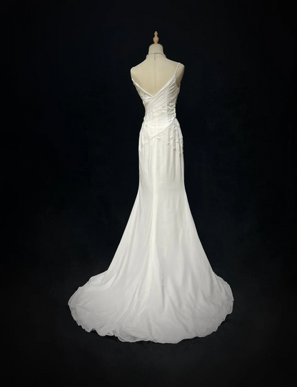 Vintage Bridal Dress Mermaid Spaghetti Straps Chiffon Beads White Long Wedding Dress Retro Wedding Dresses Modest Wedding Gowns DH2679