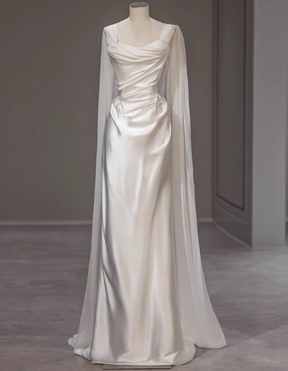 Elegant Satin Mermaid Wedding Dress Sleeveless Simple Bridal Gown DH2689