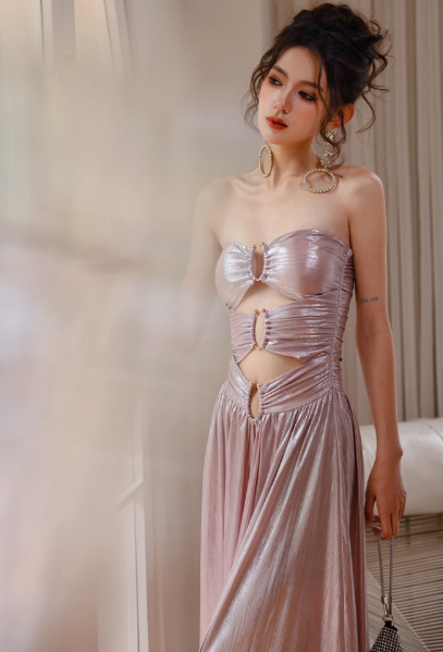 Sexy Sweetheart Neck Formal Dress Pink Satin Evening Gown Fashion Long Prom Dresses DH2703