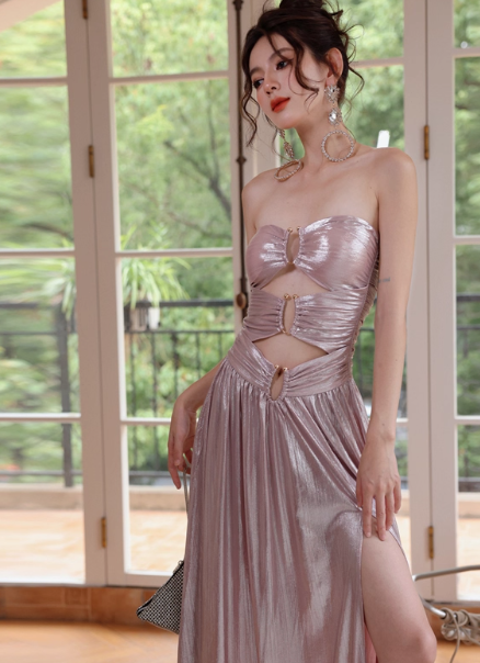 Sexy Sweetheart Neck Formal Dress Pink Satin Evening Gown Fashion Long Prom Dresses DH2703
