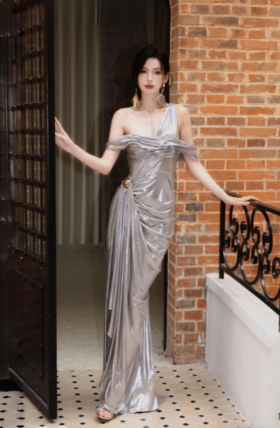 Modest Grey Formal Dress One Shoulder Sheath Long Evening Gown Fashion Long 18th Birthday Outfit  DH2706