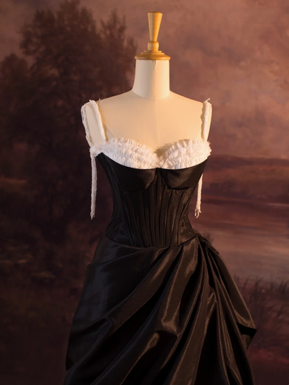 Pretty Wedding Dress Ball Gown Spaghetti Straps Black Satin Long Vintage Wedding Dresses Bridal Gowns Brides Gown DH339