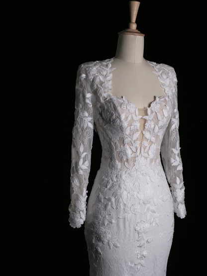Elegant Wedding Dress Mermaid Sweetheart White Lace Summer Long Wedding Dresses Bride Dress Bridal Gowns DH344