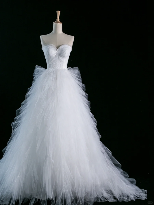 Elegant Wedding Dress Ball Gown Sweetheart White Tulle Summer Long Wedding Dresses Bride Dress Bridal Gowns DH345