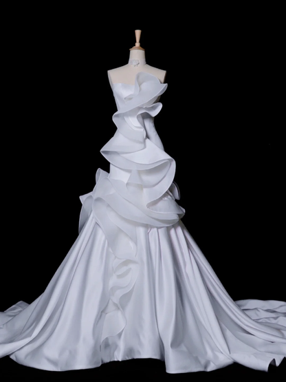 Pretty Wedding Dress Mermaid Strapless White Satin Long Vintage Wedding Dresses Bridal Gowns Brides Gown DH347