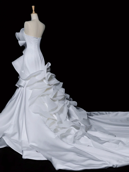 Pretty Wedding Dress Mermaid Strapless White Satin Long Vintage Wedding Dresses Bridal Gowns Brides Gown DH347