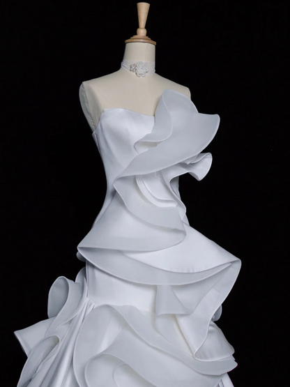 Pretty Wedding Dress Mermaid Strapless White Satin Long Vintage Wedding Dresses Bridal Gowns Brides Gown DH347