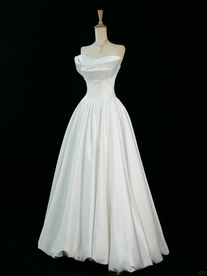 Pretty Wedding Dress A line Strapless Sleeveless White Long Wedding Dresses Bridal Gowns Brides Gown DH350