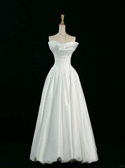 Pretty Wedding Dress A line Strapless Sleeveless White Long Wedding Dresses Bridal Gowns Brides Gown DH350