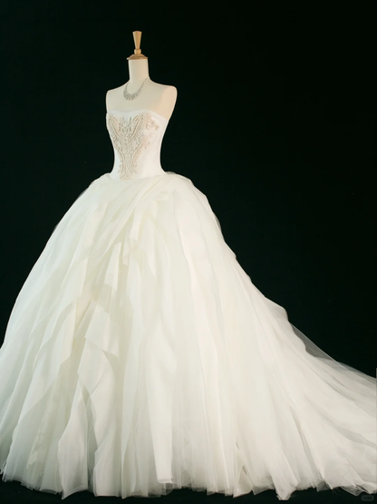 Elegant Wedding Dress Ball Gown Strapless Sleeveless Ivory Summer Long Wedding Dresses Bride Dress Bridal Gowns DH353