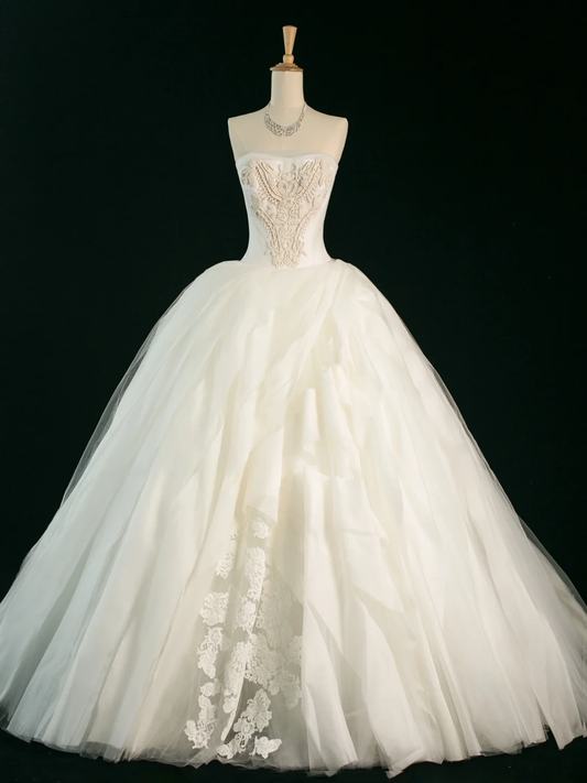 Elegant Wedding Dress Ball Gown Strapless Sleeveless Ivory Summer Long Wedding Dresses Bride Dress Bridal Gowns DH353