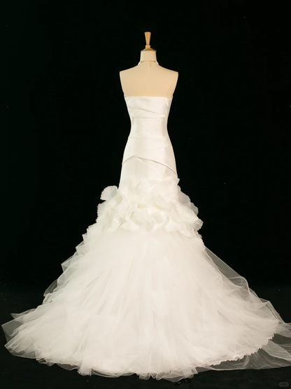 Pretty Wedding Dress Mermaid Strapless Ivory Sleeveless Satin Long Vintage Wedding Dresses Bridal Gowns Brides Gown DH354