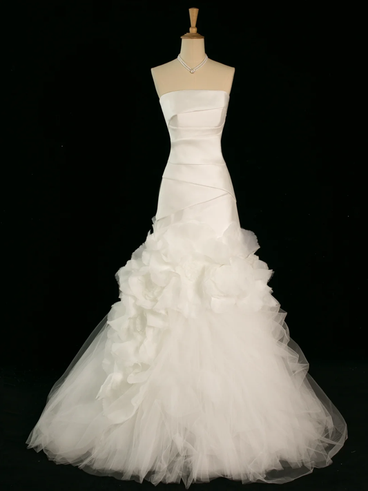 Pretty Wedding Dress Mermaid Strapless Ivory Sleeveless Satin Long Vintage Wedding Dresses Bridal Gowns Brides Gown DH354