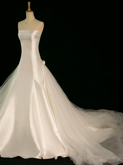 Pretty Wedding Dress Mermaid Strapless Ivory Sleeveless Satin Long Vintage Wedding Dresses Bridal Gowns Brides Gown DH355