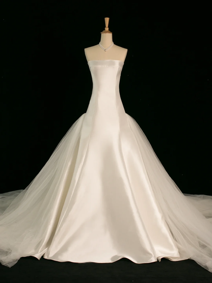 Pretty Wedding Dress Mermaid Strapless Ivory Sleeveless Satin Long Vintage Wedding Dresses Bridal Gowns Brides Gown DH355