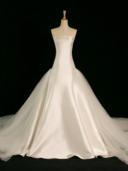 Pretty Wedding Dress Mermaid Strapless Ivory Sleeveless Satin Long Vintage Wedding Dresses Bridal Gowns Brides Gown DH355