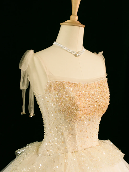 Elegant Wedding Dress Ball Gown Straps Sleeveless Ivory Tulle Summer Long Wedding Dresses Bride Dress Bridal Gowns DH356